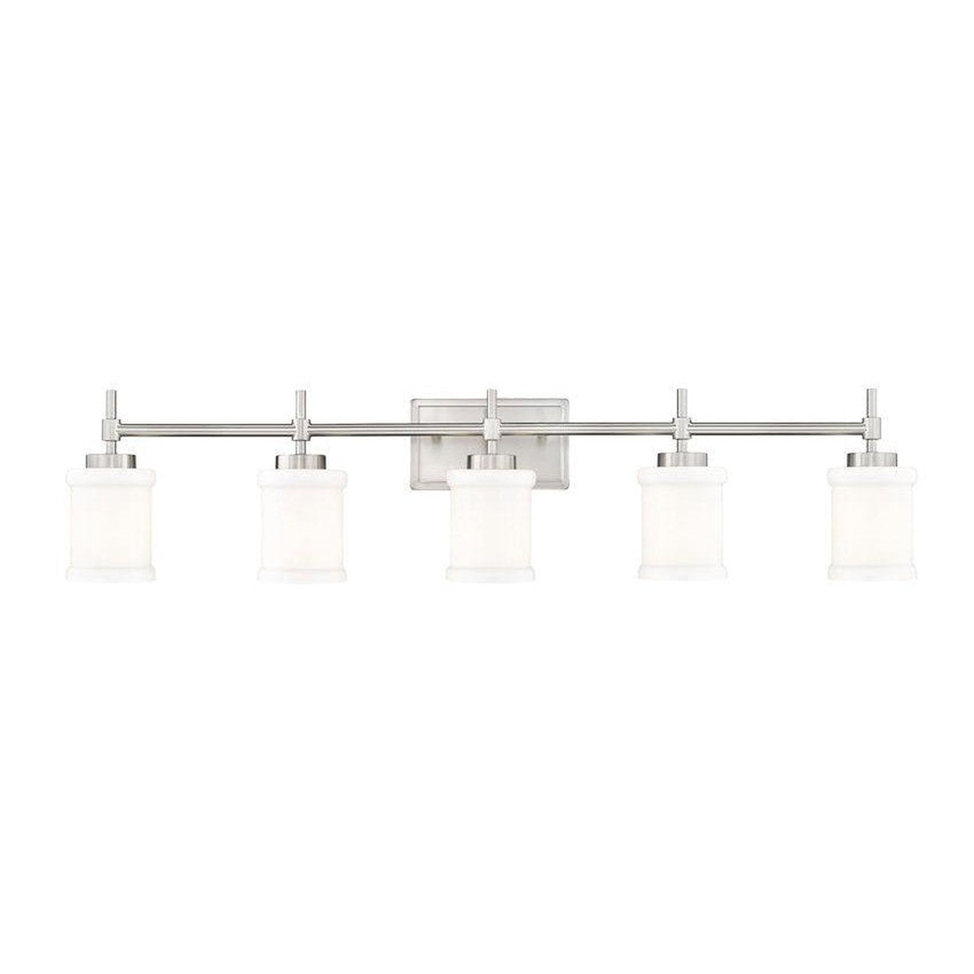 Z-Lite Cadoc 41" 5-Light Brushed Nickel Steel Vanity Light With Gloss Opal Glass Shade