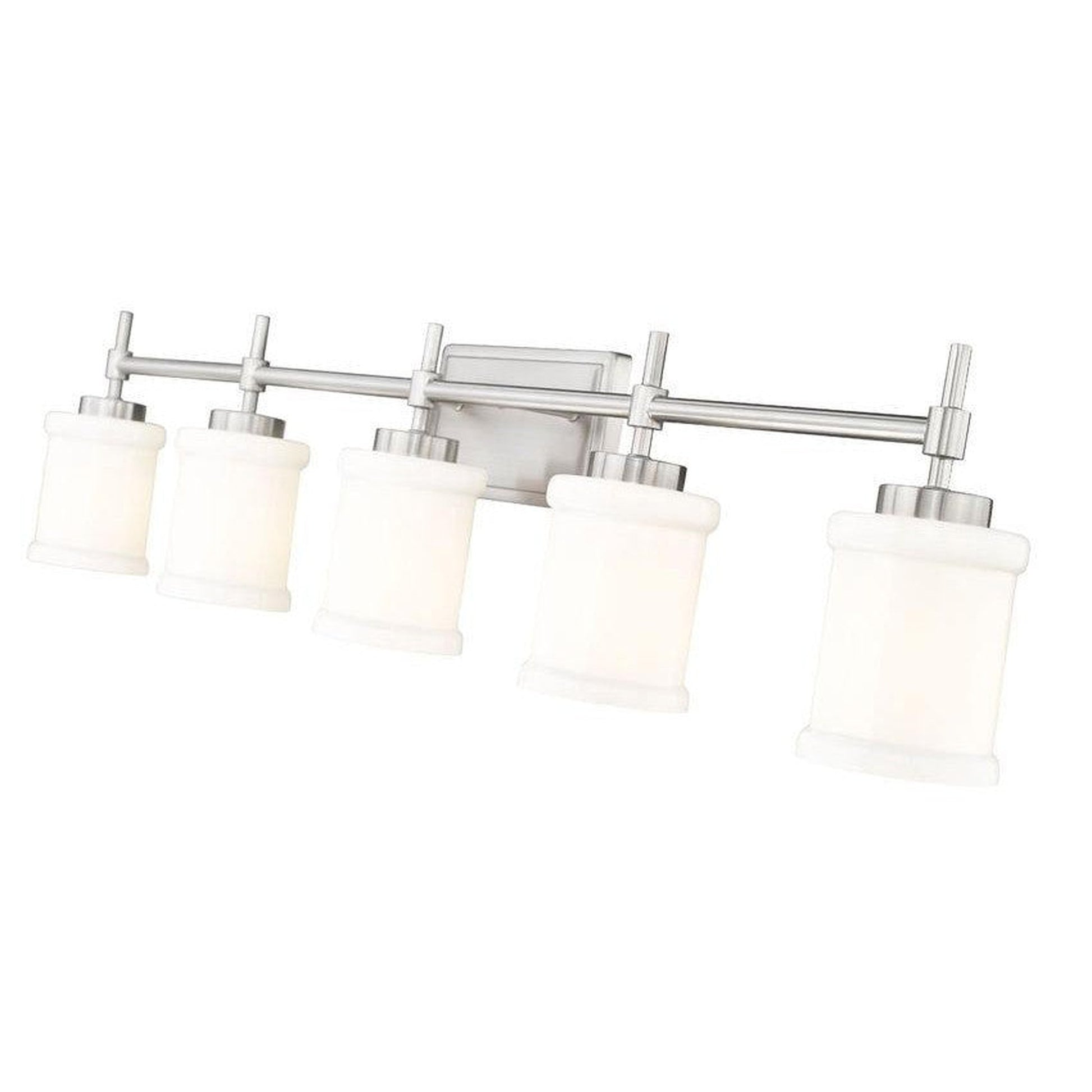 Z-Lite Cadoc 41" 5-Light Brushed Nickel Steel Vanity Light With Gloss Opal Glass Shade