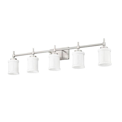 Z-Lite Cadoc 41" 5-Light Brushed Nickel Steel Vanity Light With Gloss Opal Glass Shade