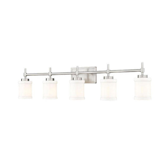 Z-Lite Cadoc 41" 5-Light Brushed Nickel Steel Vanity Light With Gloss Opal Glass Shade