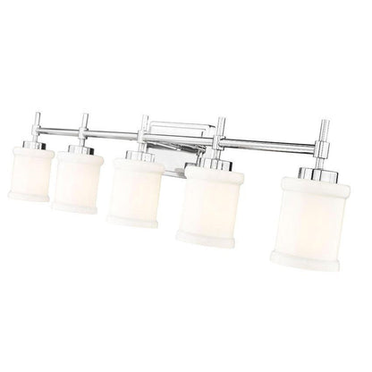 Z-Lite Cadoc 41" 5-Light Chrome Steel Vanity Light With Gloss Opal Glass Shade