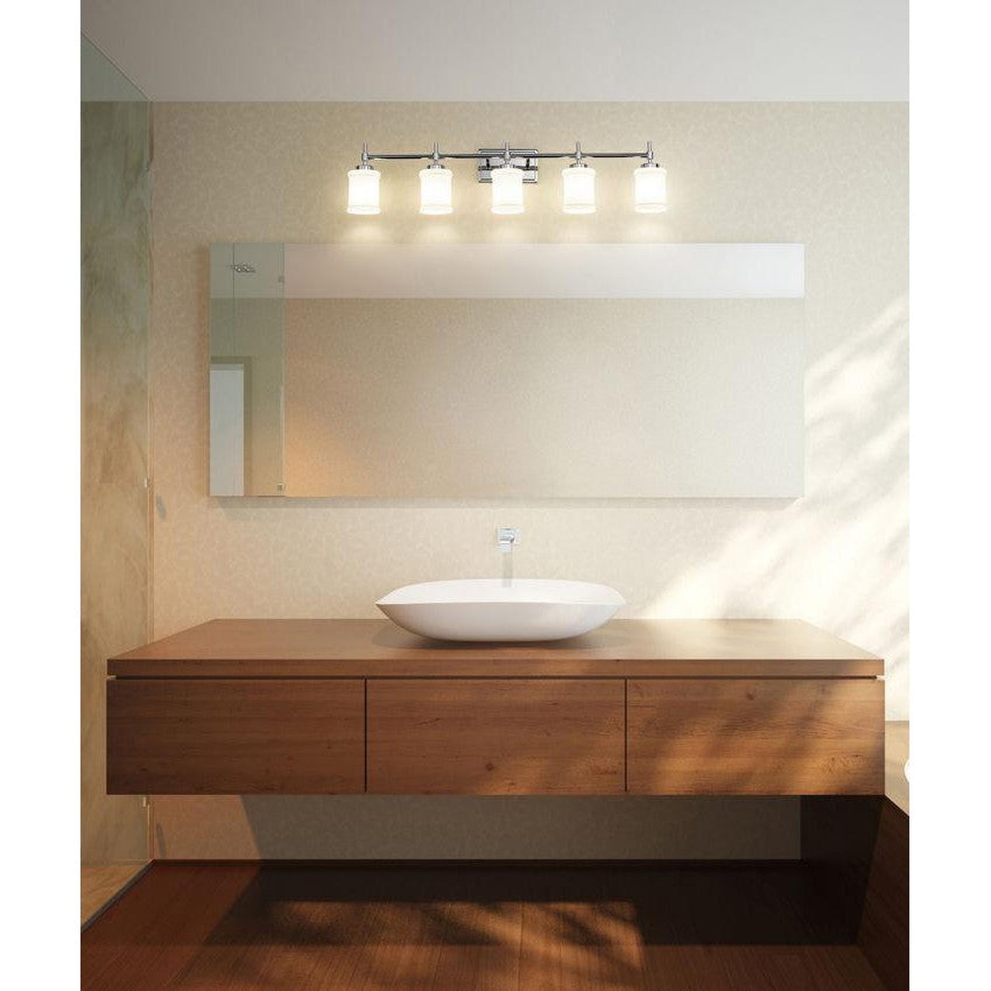 Z-Lite Cadoc 41" 5-Light Chrome Steel Vanity Light With Gloss Opal Glass Shade