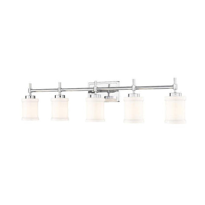 Z-Lite Cadoc 41" 5-Light Chrome Steel Vanity Light With Gloss Opal Glass Shade