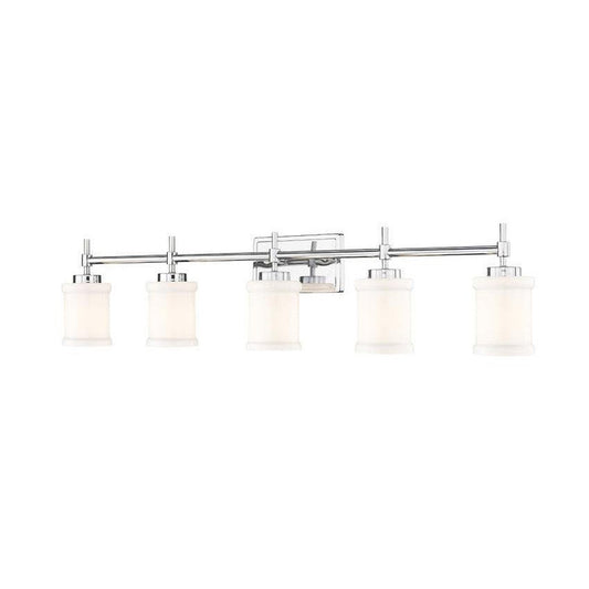 Z-Lite Cadoc 41" 5-Light Chrome Steel Vanity Light With Gloss Opal Glass Shade