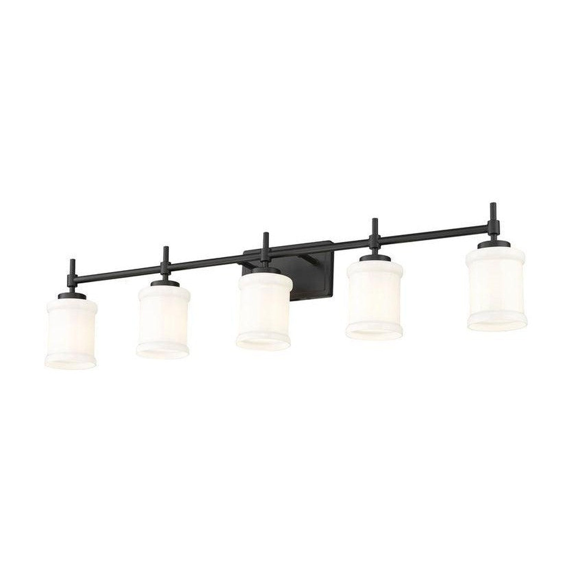 Z-Lite Cadoc 41" 5-Light Matte Black Steel Vanity Light With Gloss Opal Glass Shade