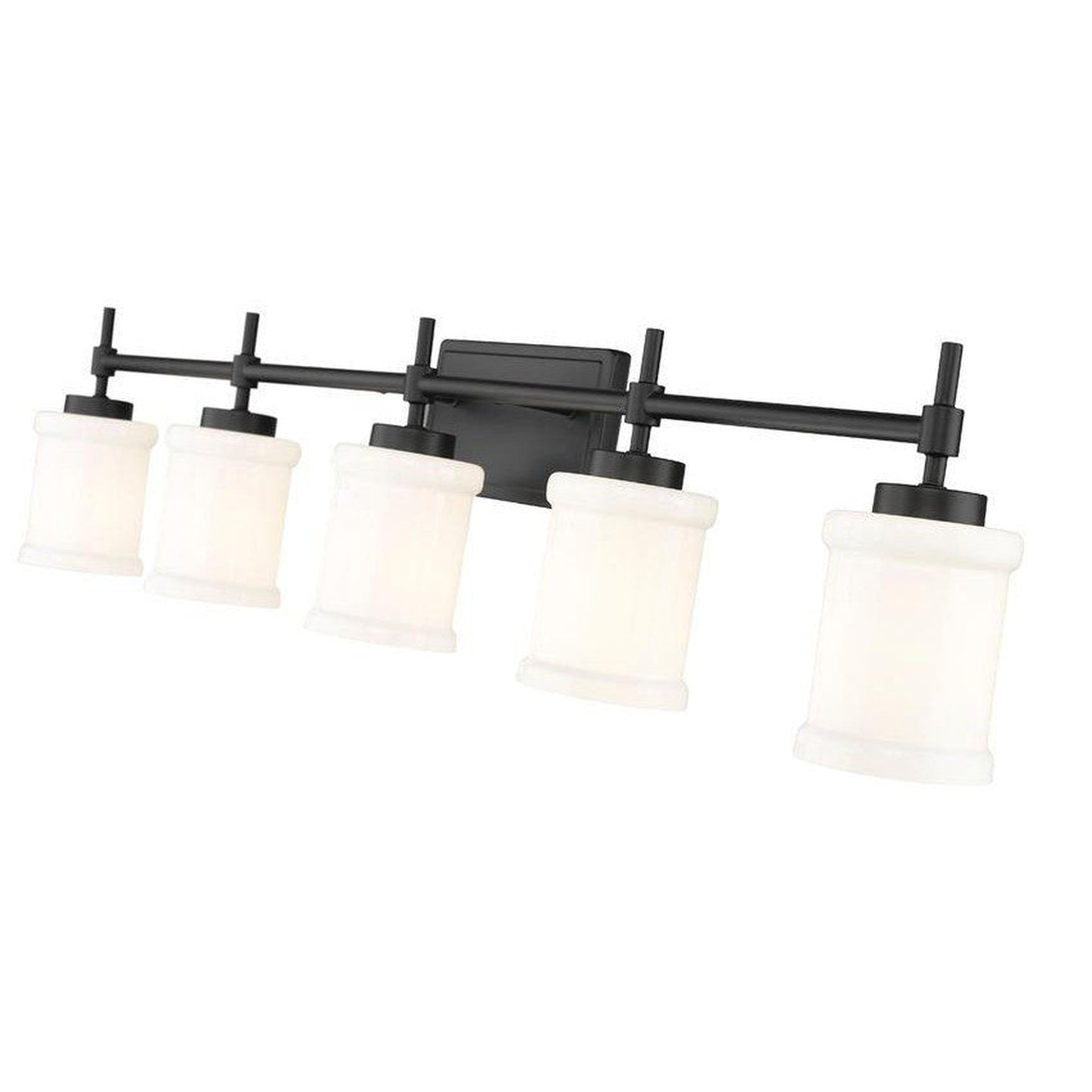 Z-Lite Cadoc 41" 5-Light Matte Black Steel Vanity Light With Gloss Opal Glass Shade