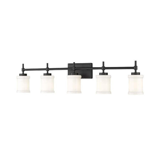 Z-Lite Cadoc 41" 5-Light Matte Black Steel Vanity Light With Gloss Opal Glass Shade