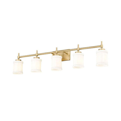 Z-Lite Cadoc 41" 5-Light Modern Gold Steel Vanity Light With Gloss Opal Glass Shade