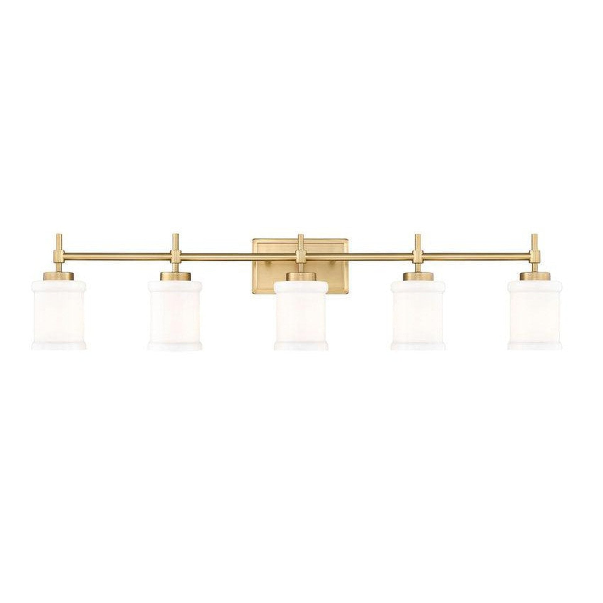 Z-Lite Cadoc 41" 5-Light Modern Gold Steel Vanity Light With Gloss Opal Glass Shade