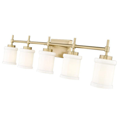 Z-Lite Cadoc 41" 5-Light Modern Gold Steel Vanity Light With Gloss Opal Glass Shade