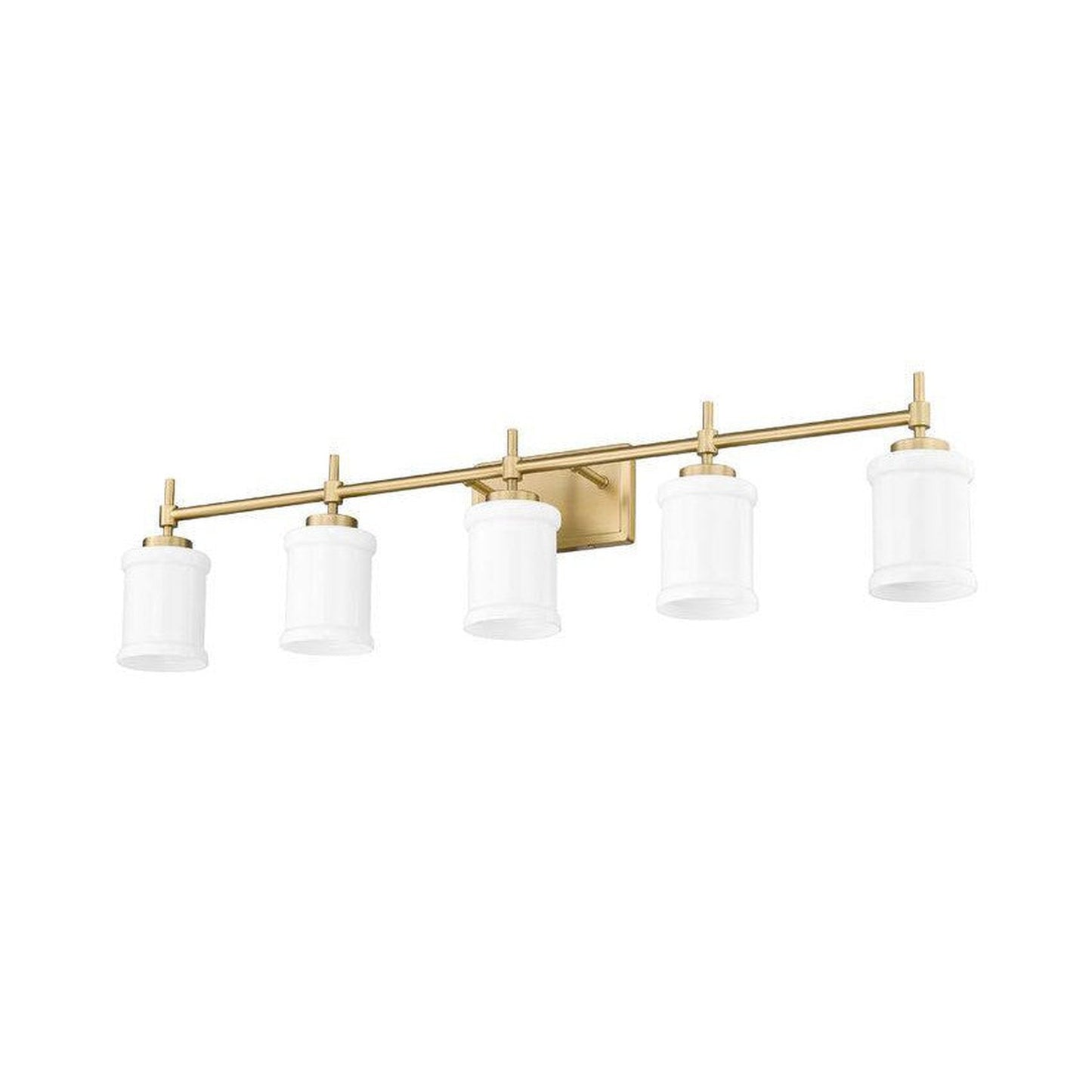 Z-Lite Cadoc 41" 5-Light Modern Gold Steel Vanity Light With Gloss Opal Glass Shade