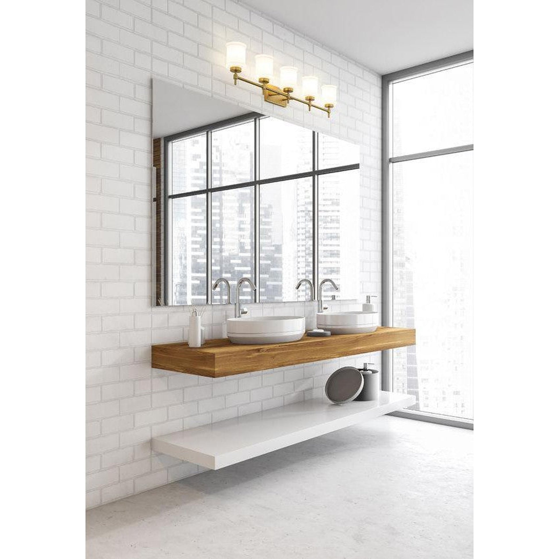 Z-Lite Cadoc 41" 5-Light Modern Gold Steel Vanity Light With Gloss Opal Glass Shade