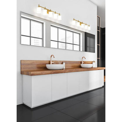 Z-Lite Cadoc 41" 5-Light Modern Gold Steel Vanity Light With Gloss Opal Glass Shade