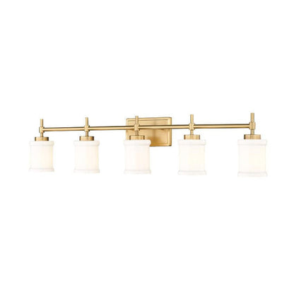 Z-Lite Cadoc 41" 5-Light Modern Gold Steel Vanity Light With Gloss Opal Glass Shade