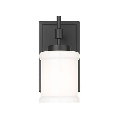 Z-Lite Cadoc 5" 1-Light Matte Black Steel Wall Sconce With Gloss Opal Glass Shade