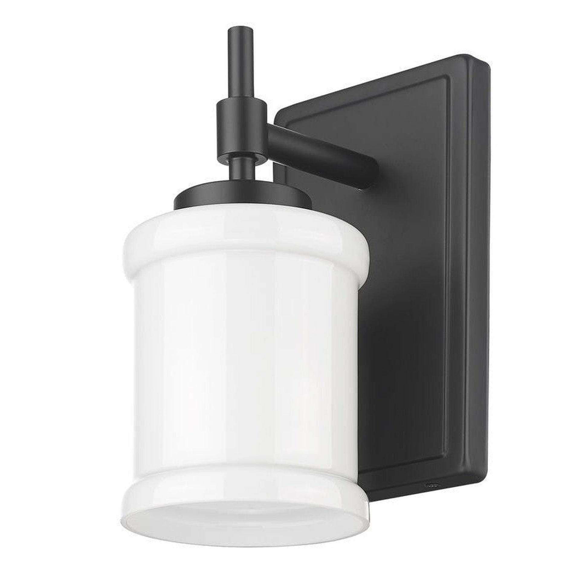 Z-Lite Cadoc 5" 1-Light Matte Black Steel Wall Sconce With Gloss Opal Glass Shade