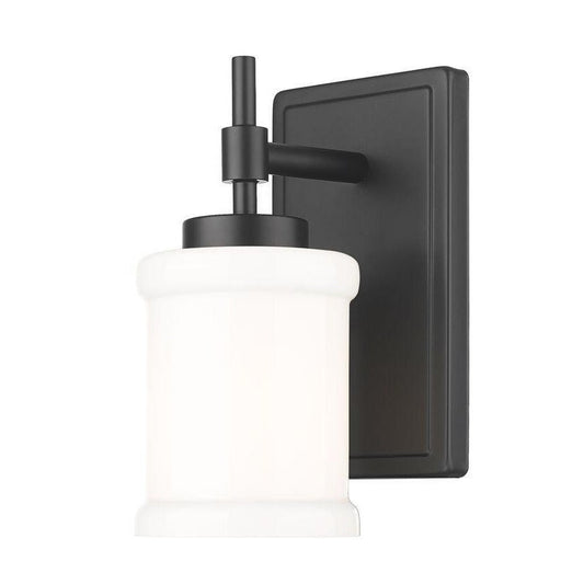 Z-Lite Cadoc 5" 1-Light Matte Black Steel Wall Sconce With Gloss Opal Glass Shade