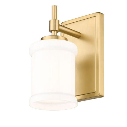 Z-Lite Cadoc 5" 1-Light Modern Gold Steel Wall Sconce With Gloss Opal Glass Shade