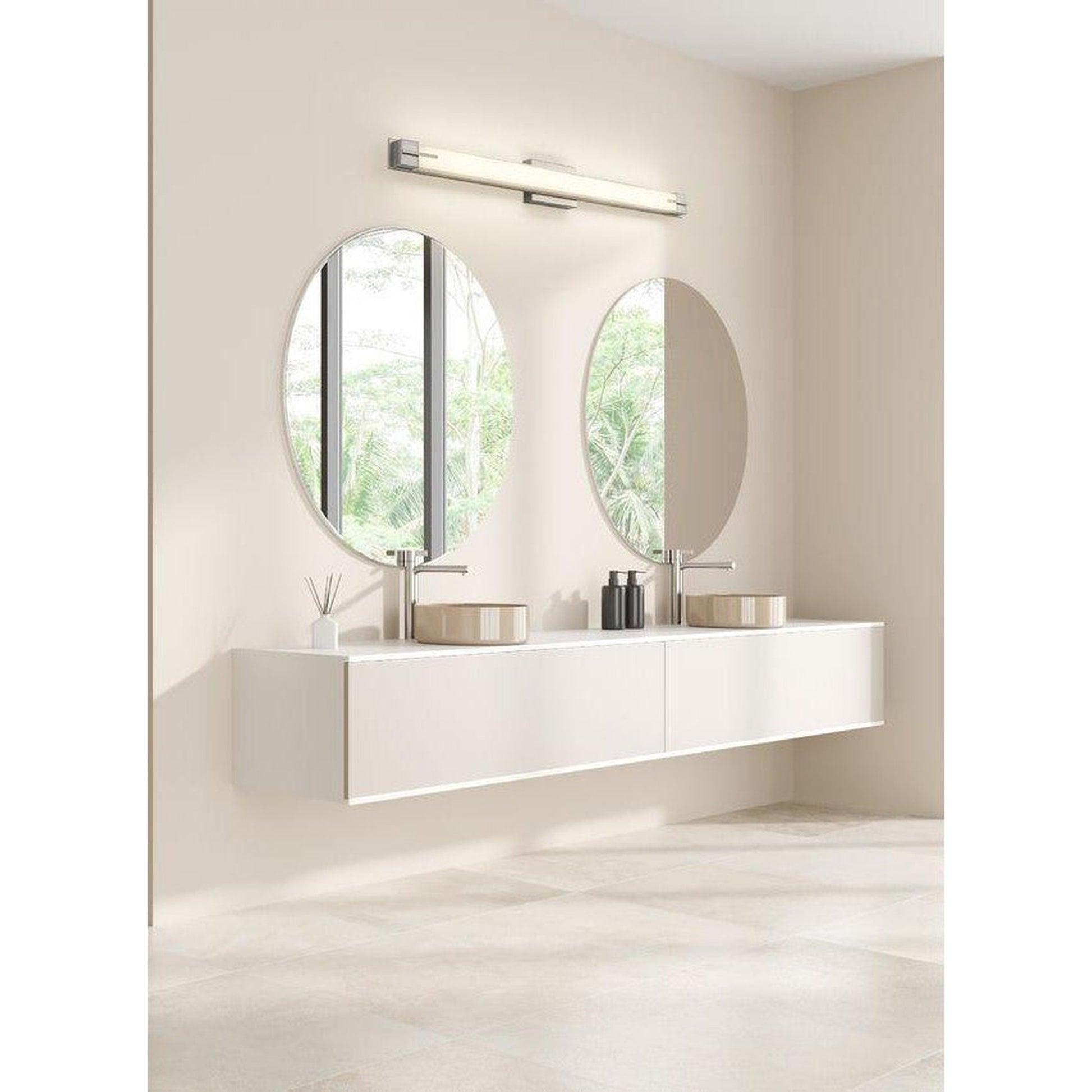 Z-Lite Chase 43" 1-Light LED-Integrated Brushed Nickel Vanity Light With Gloss Opal Glass Shade