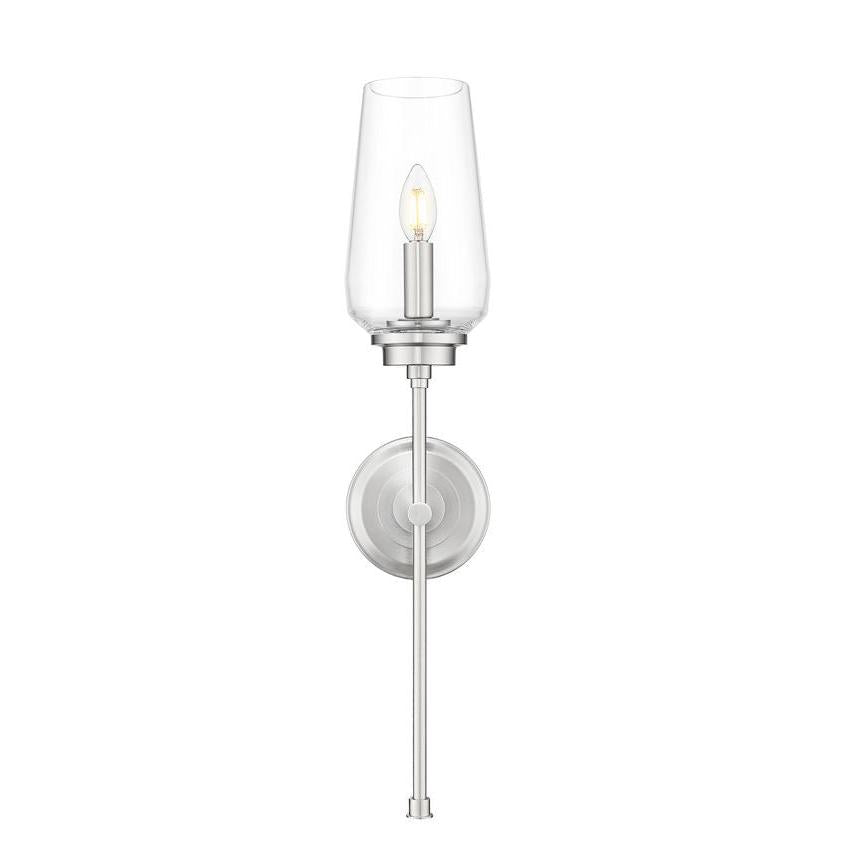 Z-Lite Clara 6" 1-Light Brushed Nickel Steel Frame Clear Glass Shade Wall Sconce