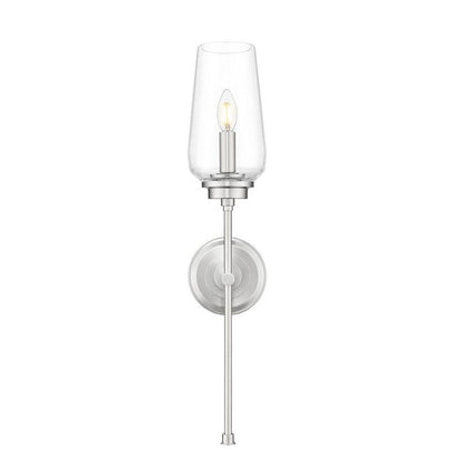 Z-Lite Clara 6" 1-Light Brushed Nickel Steel Frame Clear Glass Shade Wall Sconce