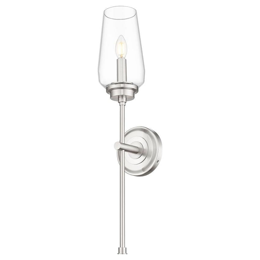 Z-Lite Clara 6" 1-Light Brushed Nickel Steel Frame Clear Glass Shade Wall Sconce