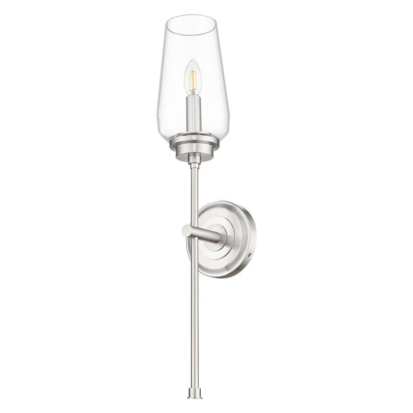 Z-Lite Clara 6" 1-Light Brushed Nickel Steel Frame Clear Glass Shade Wall Sconce