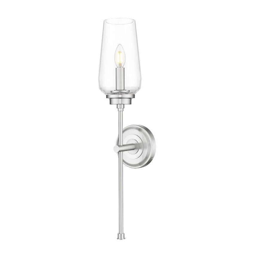 Z-Lite Clara 6" 1-Light Brushed Nickel Steel Frame Clear Glass Shade Wall Sconce