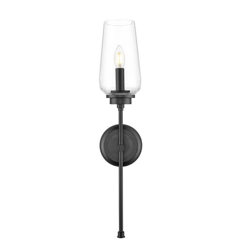 Z-Lite Clara 6" 1-Light Matte Black Steel Frame Clear Glass Shade Wall Sconce