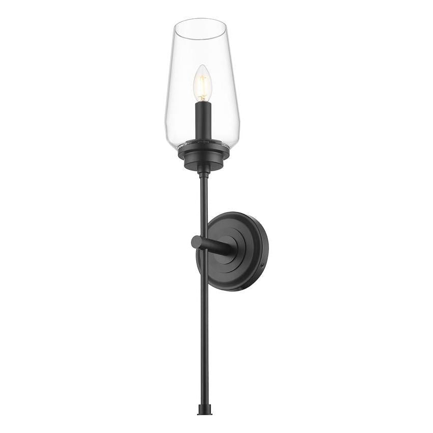 Z-Lite Clara 6" 1-Light Matte Black Steel Frame Clear Glass Shade Wall Sconce