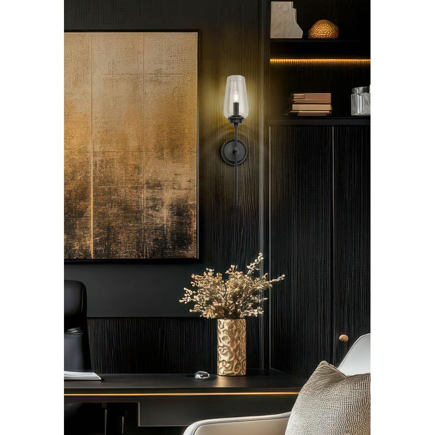 Z-Lite Clara 6" 1-Light Matte Black Steel Frame Clear Glass Shade Wall Sconce