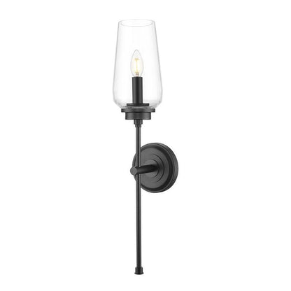 Z-Lite Clara 6" 1-Light Matte Black Steel Frame Clear Glass Shade Wall Sconce