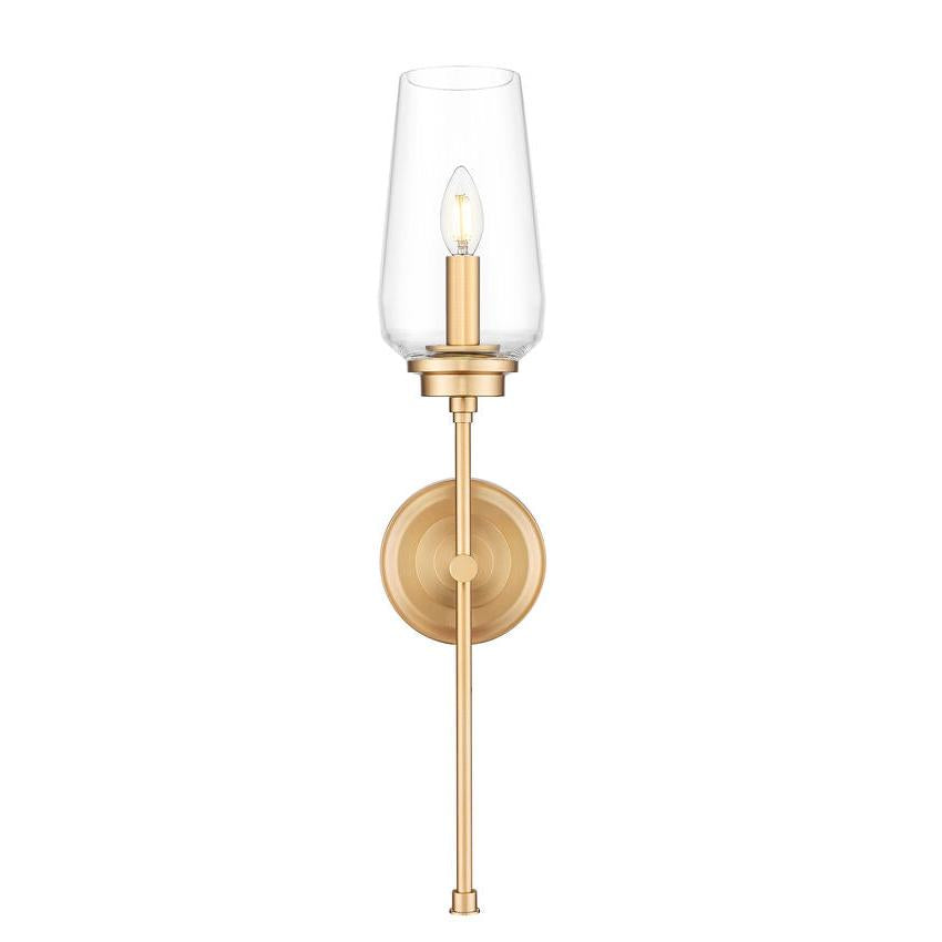 Z-Lite Clara 6" 1-Light Modern Gold Steel Frame Clear Glass Shade Wall Sconce