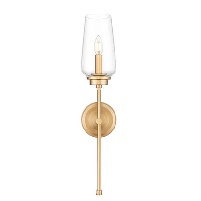 Z-Lite Clara 6" 1-Light Modern Gold Steel Frame Clear Glass Shade Wall Sconce