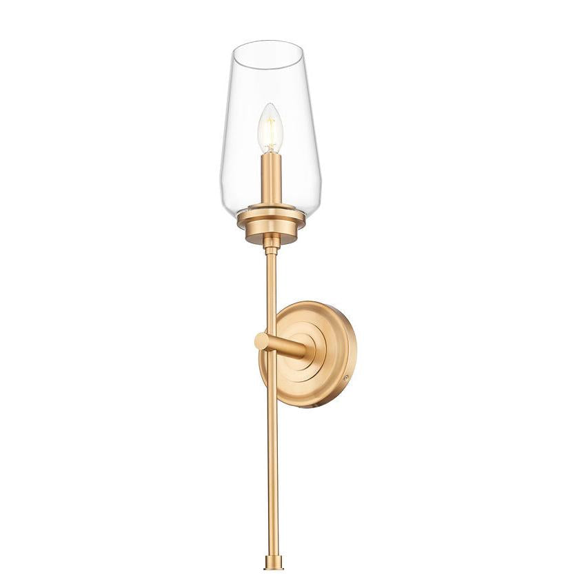 Z-Lite Clara 6" 1-Light Modern Gold Steel Frame Clear Glass Shade Wall Sconce