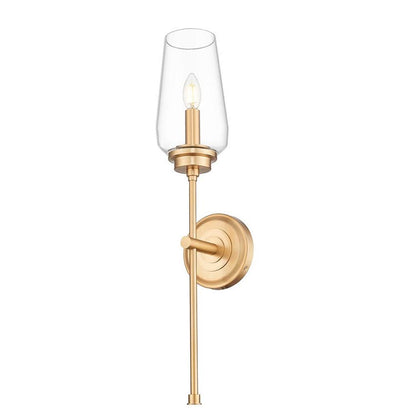 Z-Lite Clara 6" 1-Light Modern Gold Steel Frame Clear Glass Shade Wall Sconce