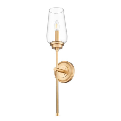 Z-Lite Clara 6" 1-Light Modern Gold Steel Frame Clear Glass Shade Wall Sconce