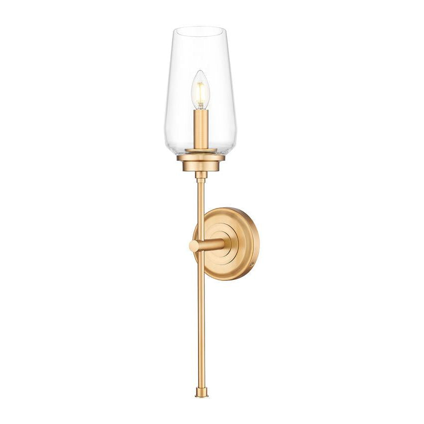 Z-Lite Clara 6" 1-Light Modern Gold Steel Frame Clear Glass Shade Wall Sconce