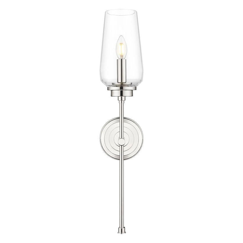 Z-Lite Clara 6" 1-Light Polished Nickel Steel Frame Clear Glass Shade Wall Sconce