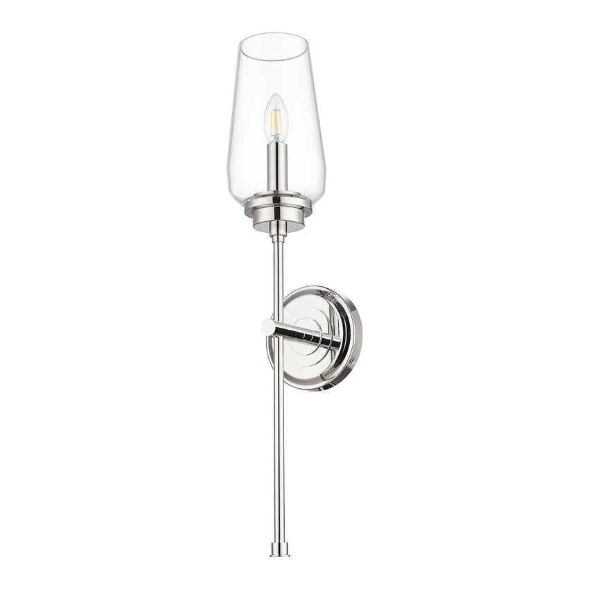 Z-Lite Clara 6" 1-Light Polished Nickel Steel Frame Clear Glass Shade Wall Sconce