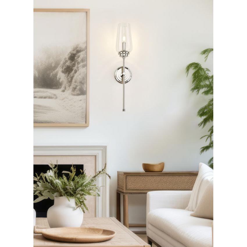 Z-Lite Clara 6" 1-Light Polished Nickel Steel Frame Clear Glass Shade Wall Sconce