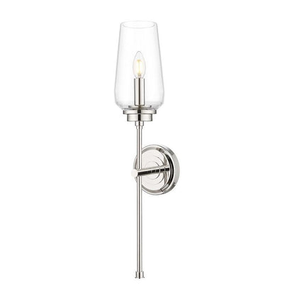 Z-Lite Clara 6" 1-Light Polished Nickel Steel Frame Clear Glass Shade Wall Sconce