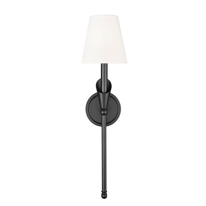 Z-Lite Claudelle 1-Light Candelabra Bulb Base Matte Black Steel Frame White Fabric Shade Wall Sconce