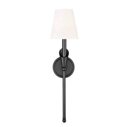 Z-Lite Claudelle 1-Light Candelabra Bulb Base Matte Black Steel Frame White Fabric Shade Wall Sconce