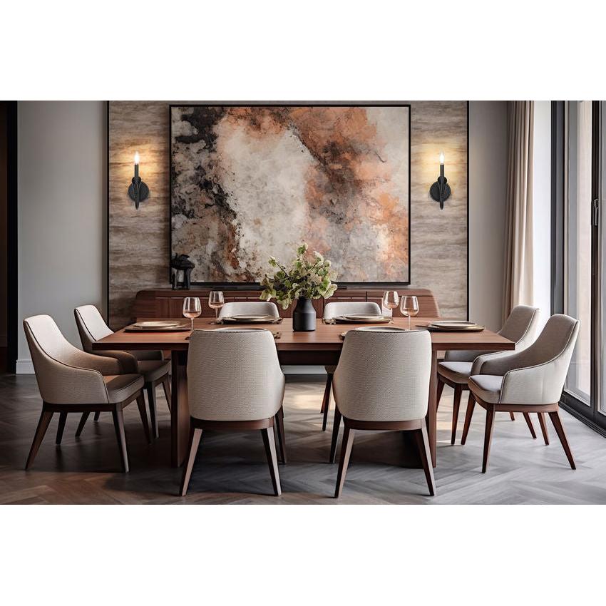 Z-Lite Claudelle 1-Light Candelabra Bulb Base Matte Black Steel Frame White Fabric Shade Wall Sconce