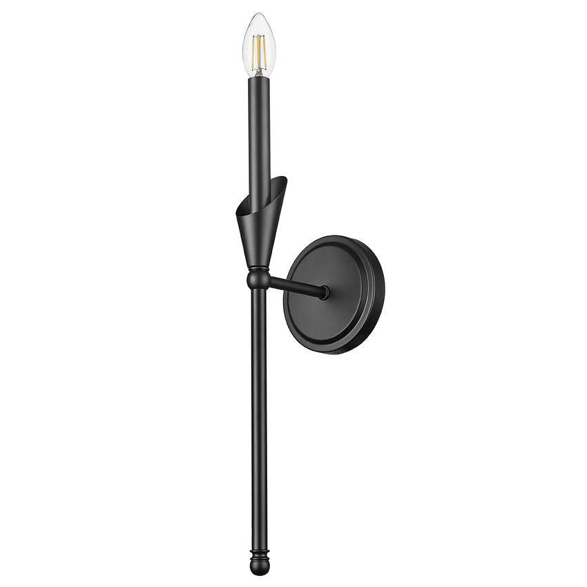 Z-Lite Claudelle 1-Light Candelabra Bulb Base Matte Black Steel Frame White Fabric Shade Wall Sconce