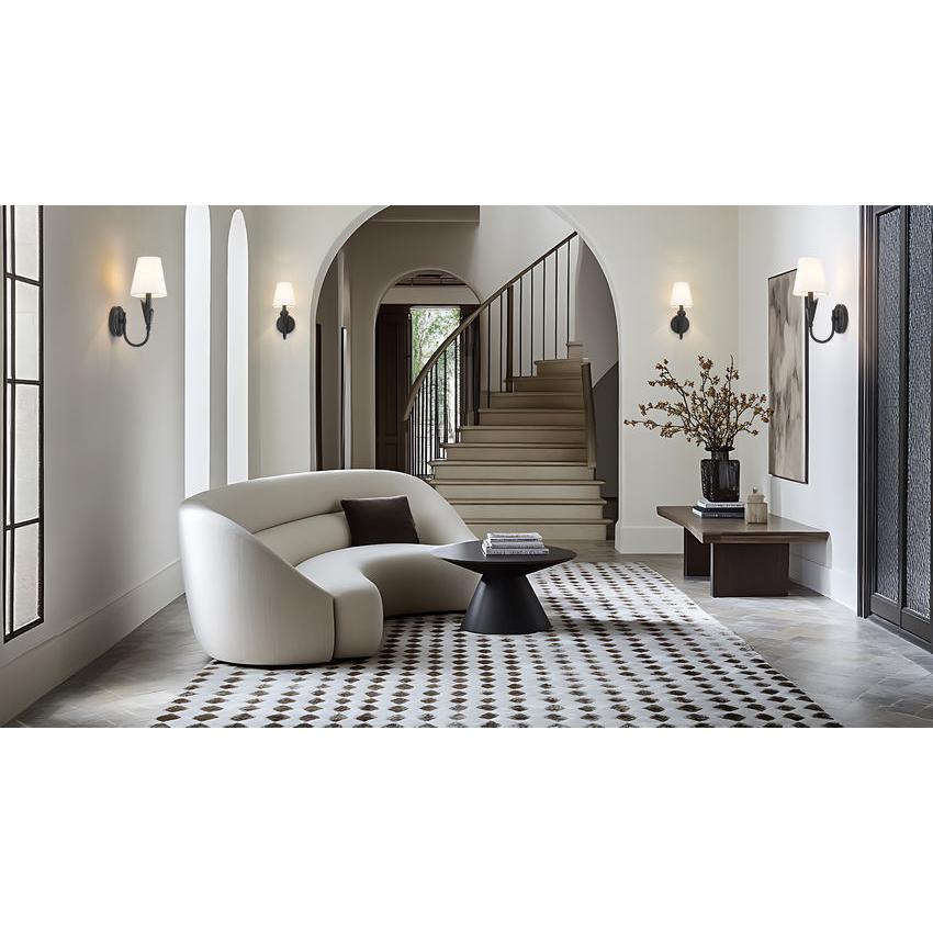 Z-Lite Claudelle 1-Light Candelabra Bulb Base Matte Black Steel Frame White Fabric Shade Wall Sconce