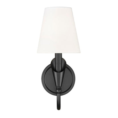 Z-Lite Claudelle 1-Light Candelabra Bulb Base Matte Black Steel Frame White Fabric Shade Wall Sconce