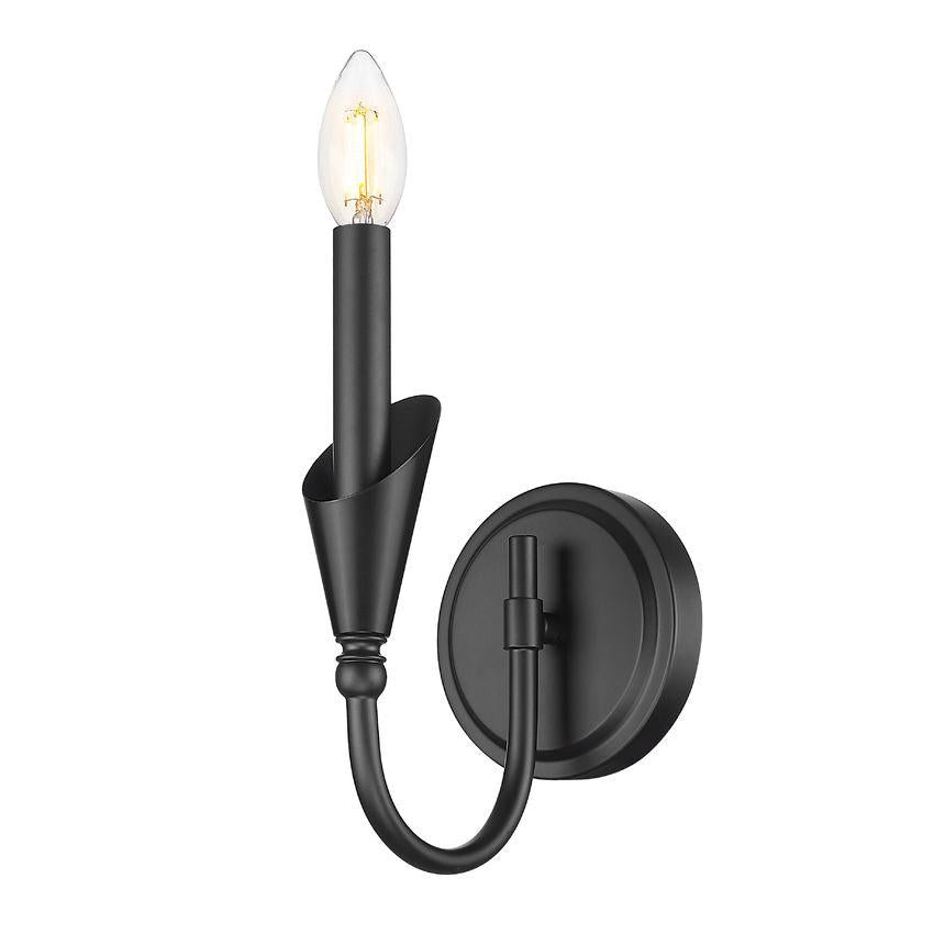 Z-Lite Claudelle 1-Light Candelabra Bulb Base Matte Black Steel Frame White Fabric Shade Wall Sconce