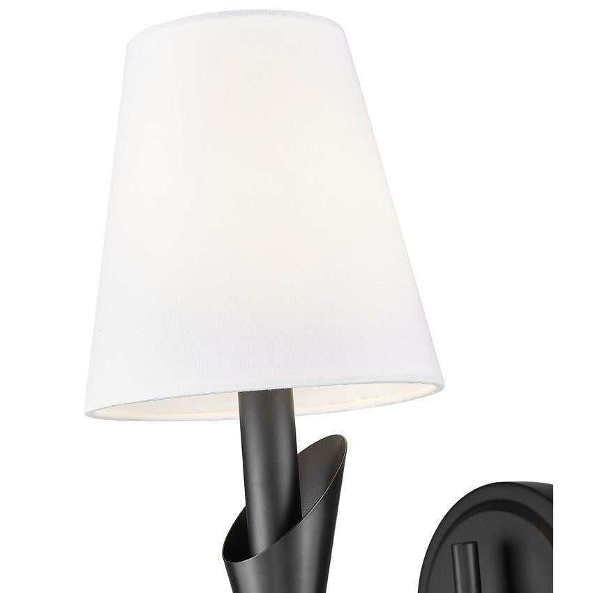 Z-Lite Claudelle 1-Light Candelabra Bulb Base Matte Black Steel Frame White Fabric Shade Wall Sconce